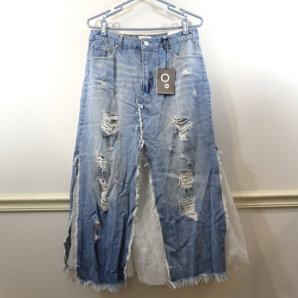 Insane Gene Distressed Panelled Denim Skirt Size L NEW Boho Festival Western - Picture 1 of 11